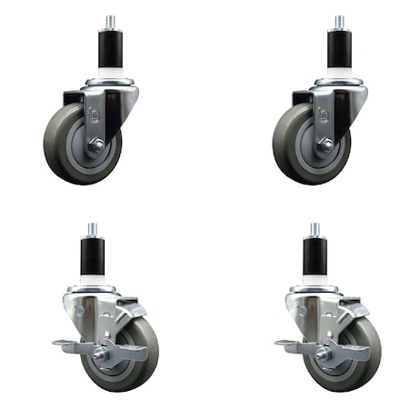Service Caster 3.5'' SS Gray Poly Wheel Swivel 1-3/8'' Expanding Stem Caster Set 2 Brakes, 4PK SCC-SSEX20S3514-PPUB-2-TLB-2-138
